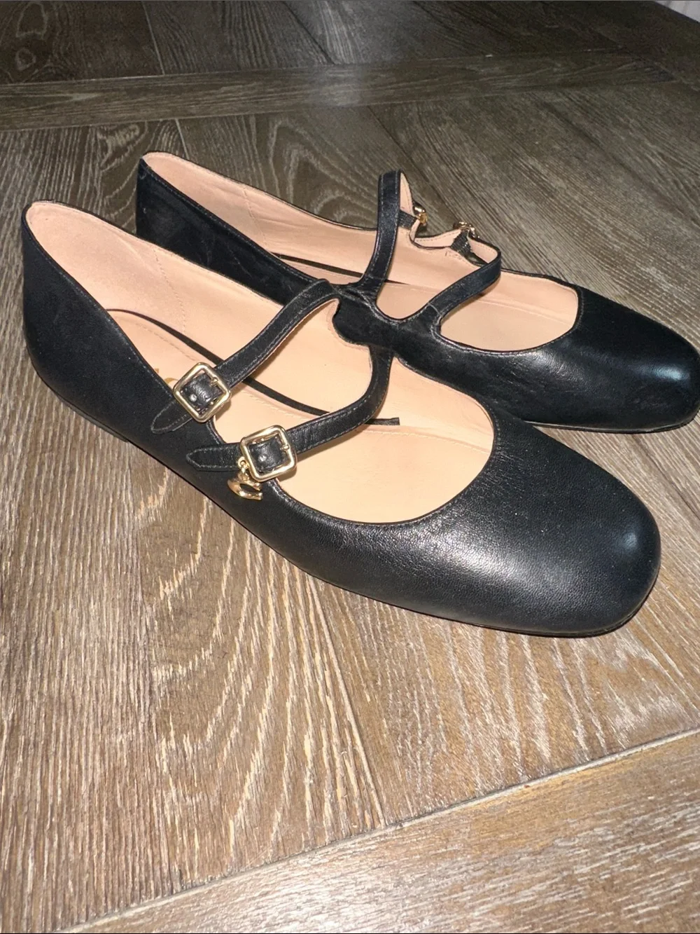 Coach Whitley Black Leather Double Strap Mary Jane Ballet Flats Size 8